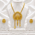Luxury Temple Peacock Fan Long Tie Chain Necklace Set | Premium Micro Gold Plated Handcrafted Jewellery