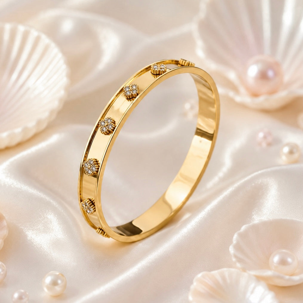 18K Gold Plated Floral Motif Anti Tarnish Bracelet | Premium AD Crystal Bracelet