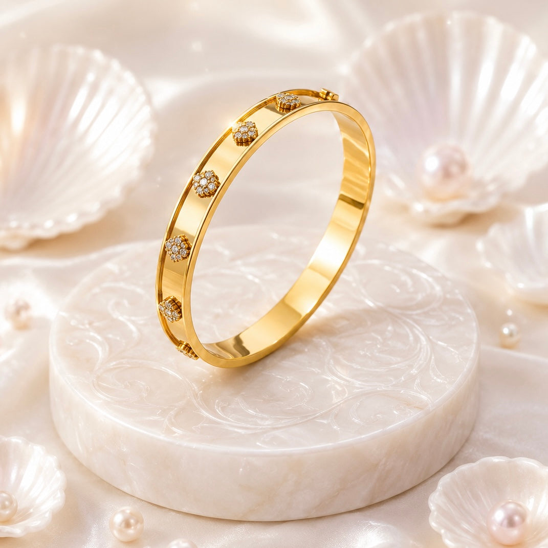 18K Gold Plated Floral Motif Anti Tarnish Bracelet | Premium AD Crystal Bracelet