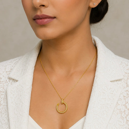 18K Gold Plated AD Stone Pendant Necklace | Anti Tarnish Adjustable Luxury Necklace