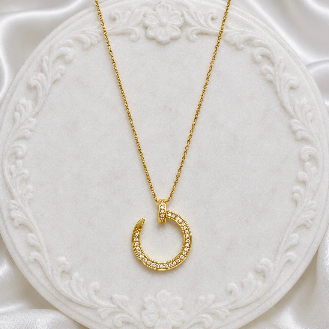 18K Gold Plated AD Stone Pendant Necklace | Anti Tarnish Adjustable Luxury Necklace
