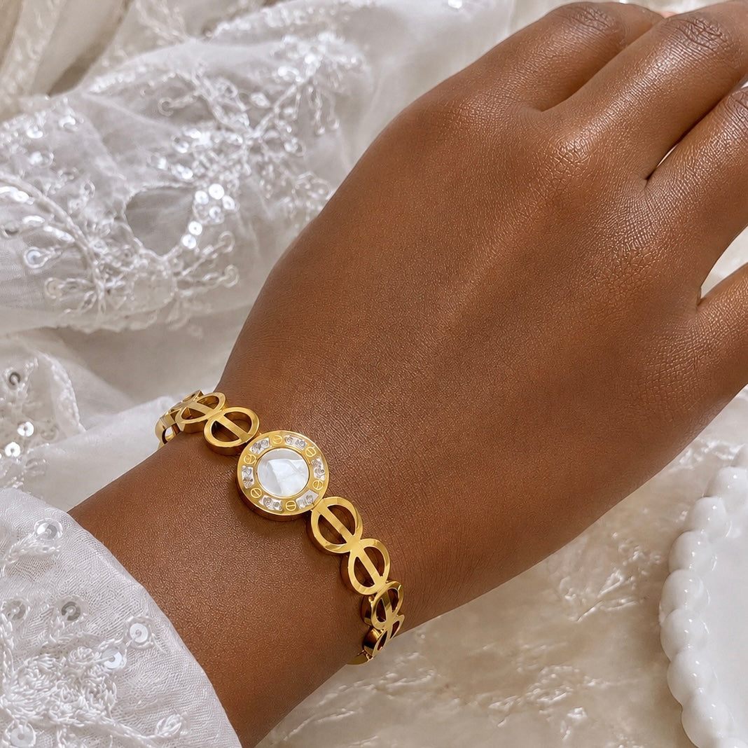 18K Gold Plated Mother of Pearl Anti Tarnish Bracelet for | Premium Crystal Bracelet