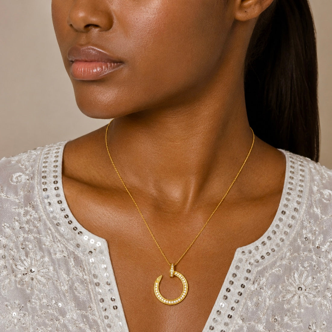18K Gold Plated AD Stone Pendant Necklace | Anti Tarnish Adjustable Luxury Necklace
