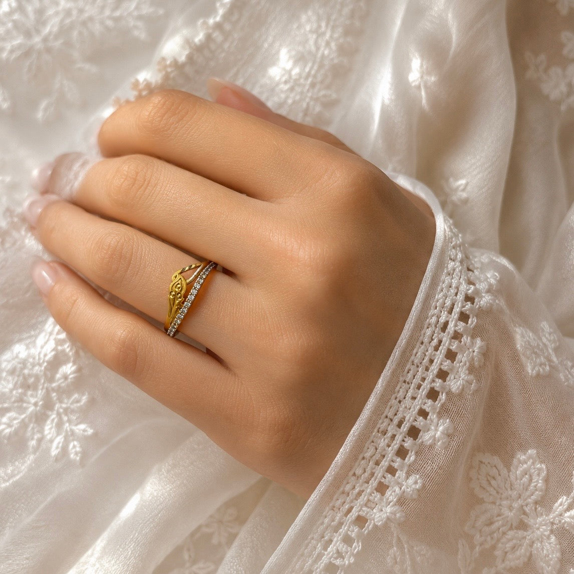 Elegant Micro Gold-Plated AD Stone Ring | Premium Crystal Cut Handmade Daily Wear Ring