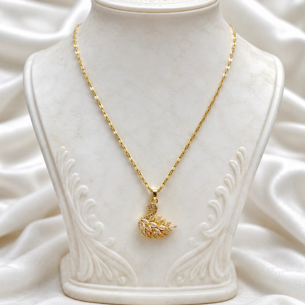 18K Gold Plated Swan Pendant Necklace with AD Stones | Anti Tarnish Luxury Necklace