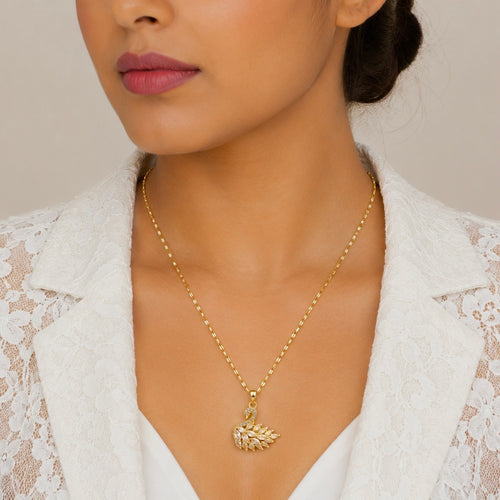 18K Gold Plated Swan Pendant Necklace with AD Stones | Anti Tarnish Luxury Necklace