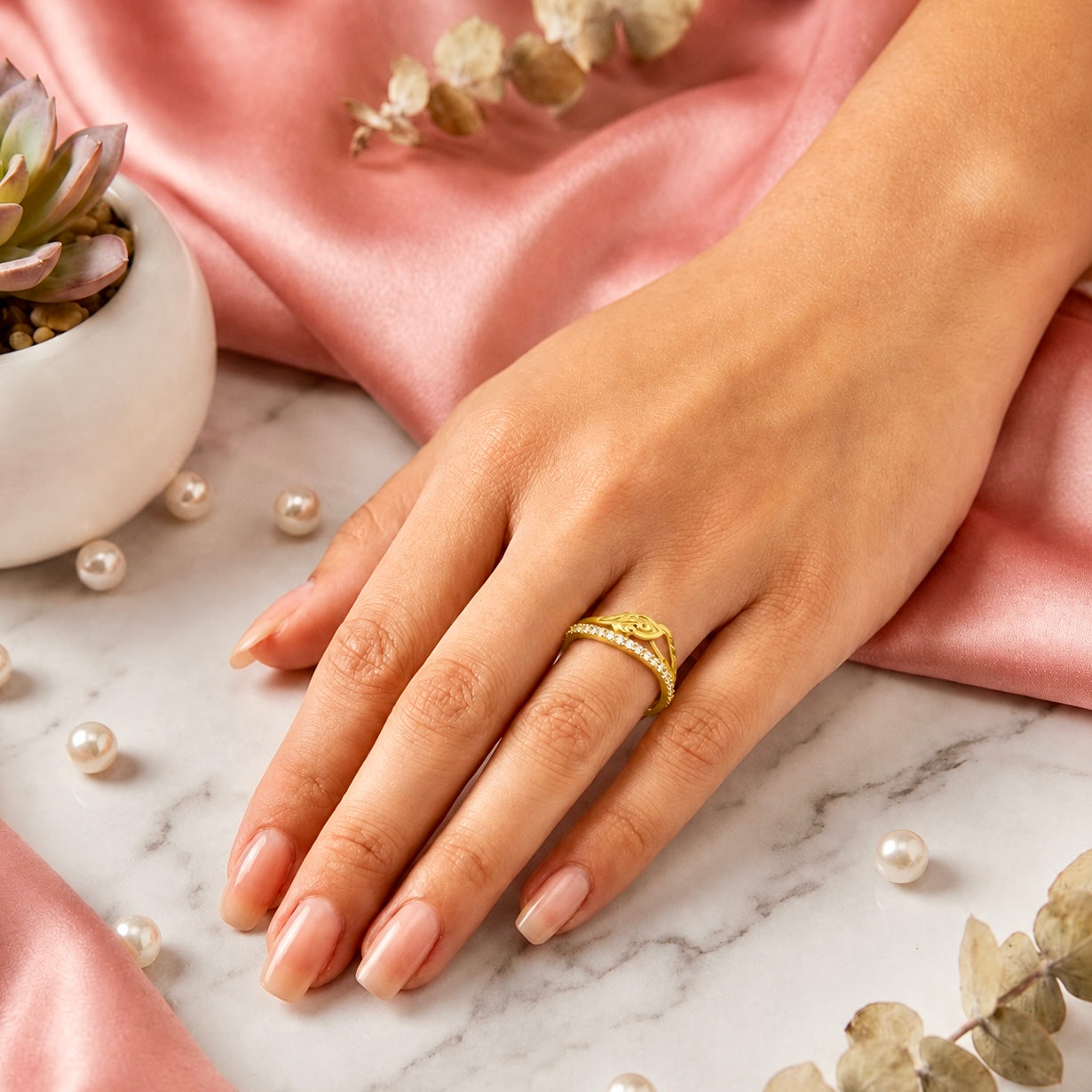 Elegant Micro Gold-Plated AD Stone Ring | Premium Crystal Cut Handmade Daily Wear Ring