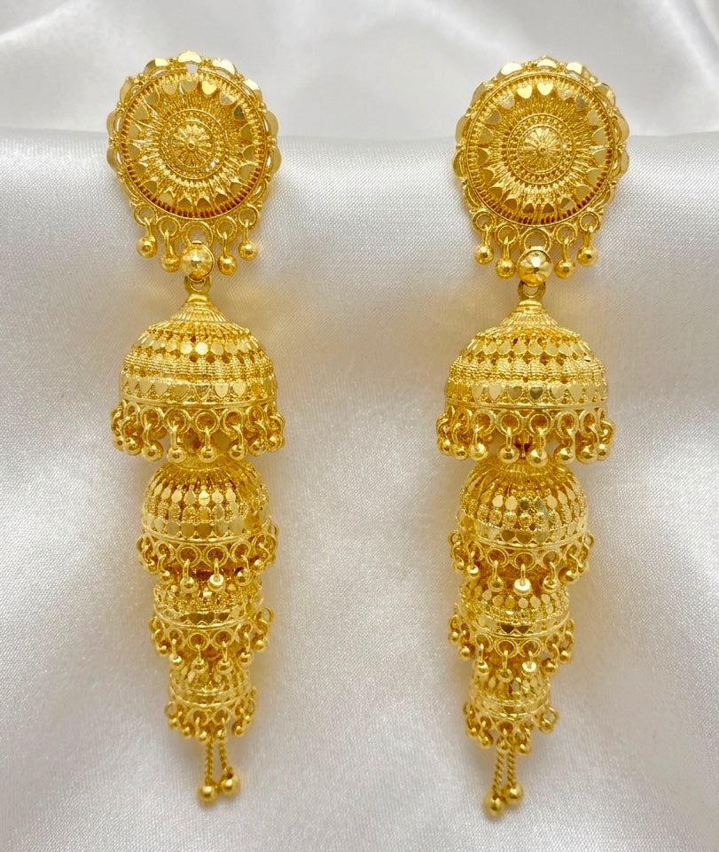 Traditional Gold-Plated Multi-Layer Ghungroo Jhumka Earrings | Temple Jewellery | Handmade