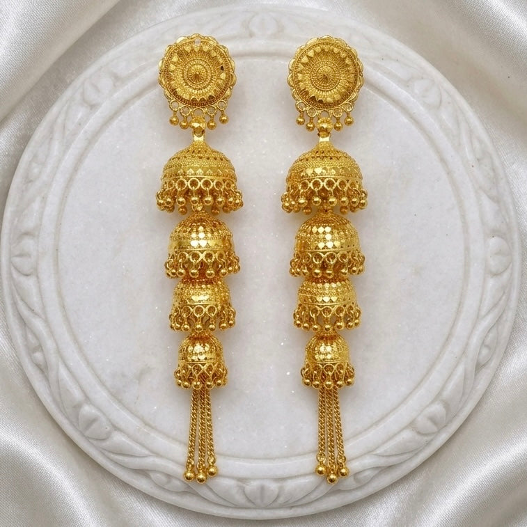 Traditional Gold-Plated Multi-Layer Ghungroo Jhumka Earrings | Temple Jewellery | Handmade