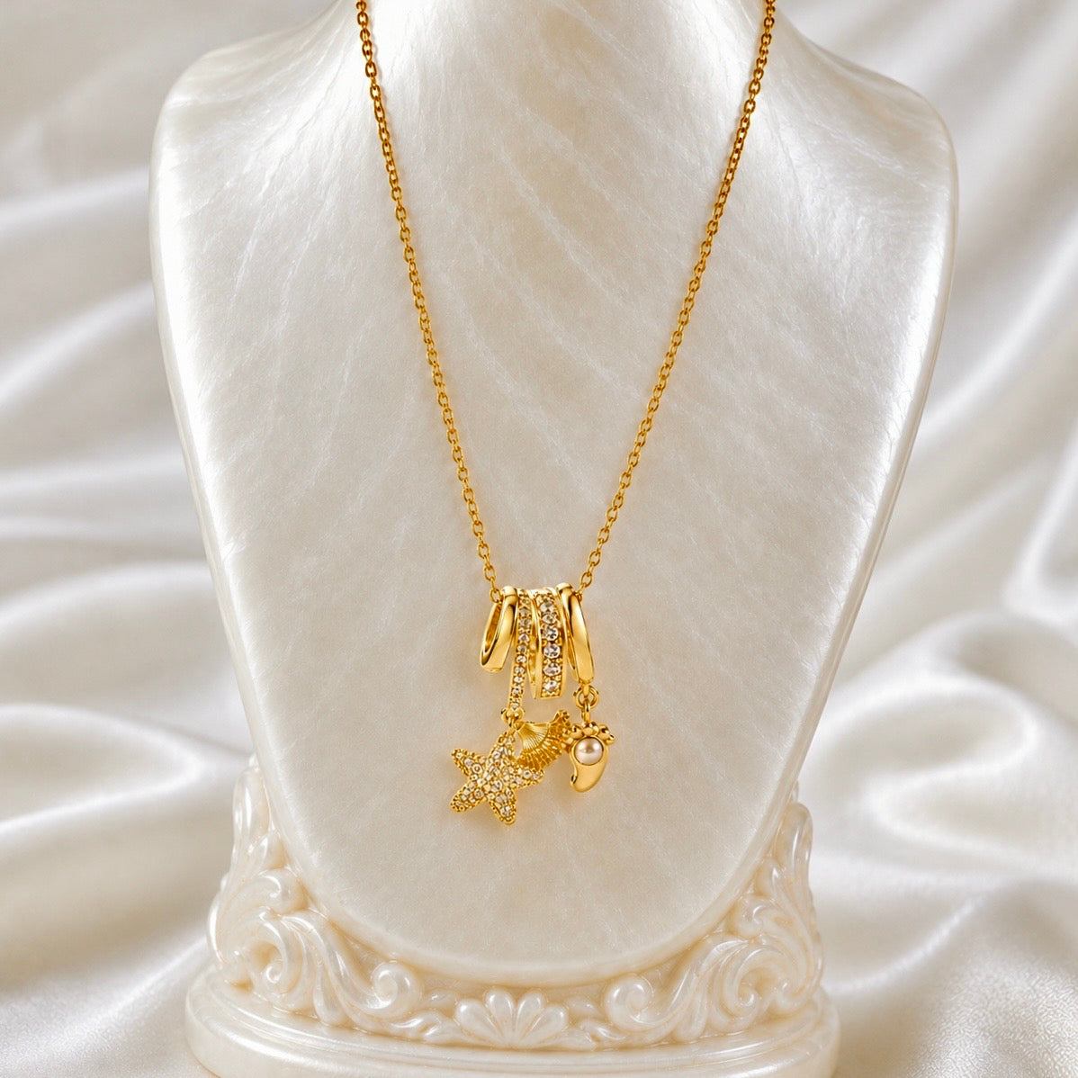 18K Gold Plated Starfish Charm Pendant Necklace | Anti Tarnish AD Stone Necklace