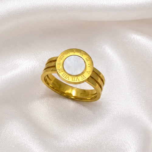 18K Gold Plated Roman Ring | Mother of Pearl Anti Tarnish Statement Ring