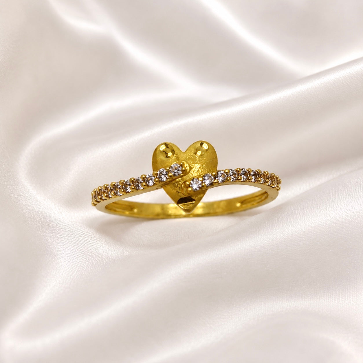 Elegant Micro Gold-Plated Heart AD Ring | Premium Crystal Cut Handmade Daily Wear Ring