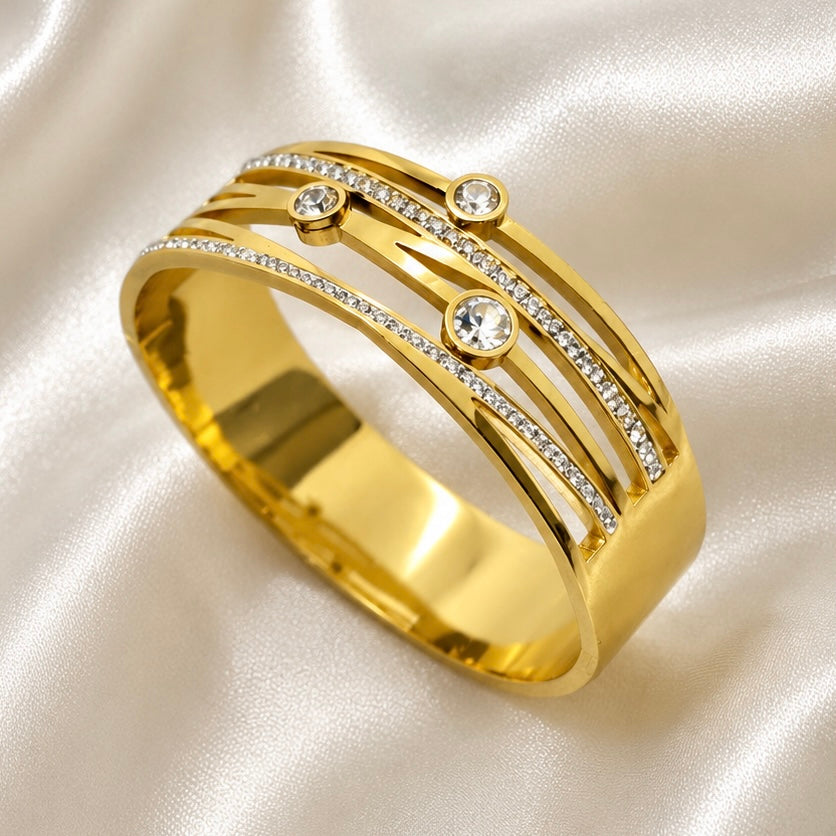 Premium Gold-Plated Crystal Stone Anti Tarnish Cuff Bracelet | Designer Bracelet for Women