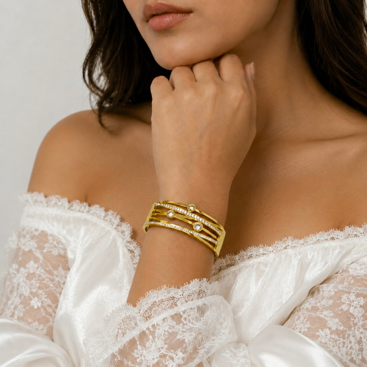Premium Gold-Plated Crystal Stone Anti Tarnish Cuff Bracelet | Designer Bracelet for Women