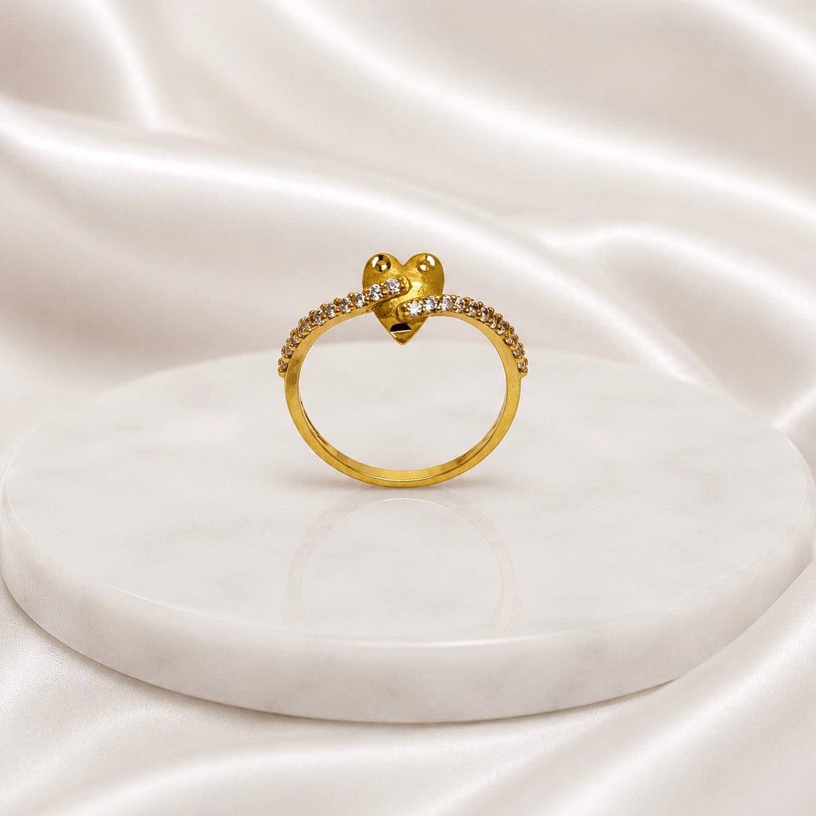 Elegant Micro Gold-Plated Heart AD Ring | Premium Crystal Cut Handmade Daily Wear Ring