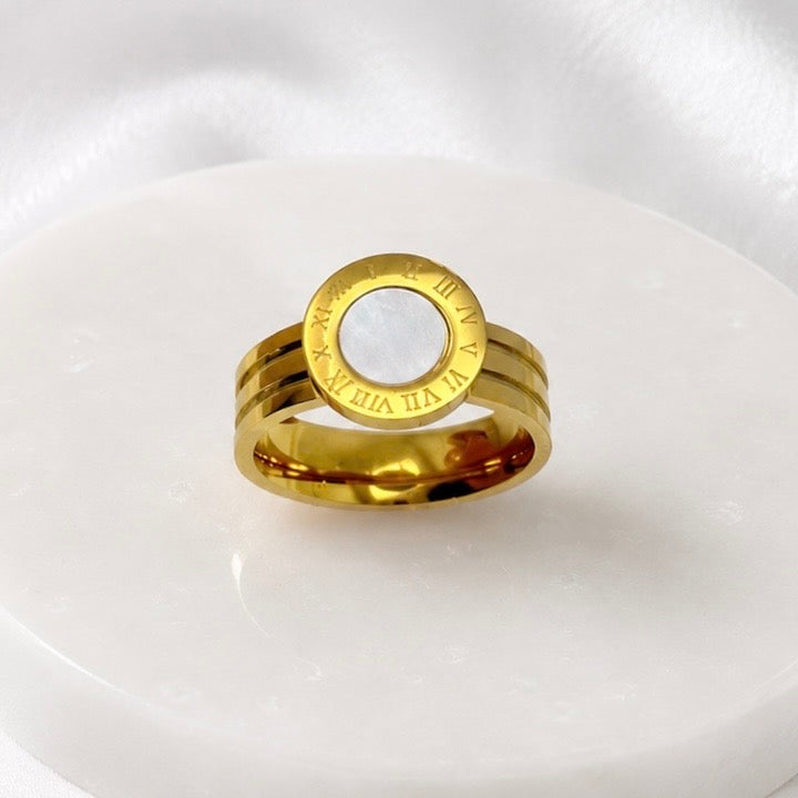 18K Gold Plated Roman Ring | Mother of Pearl Anti Tarnish Statement Ring