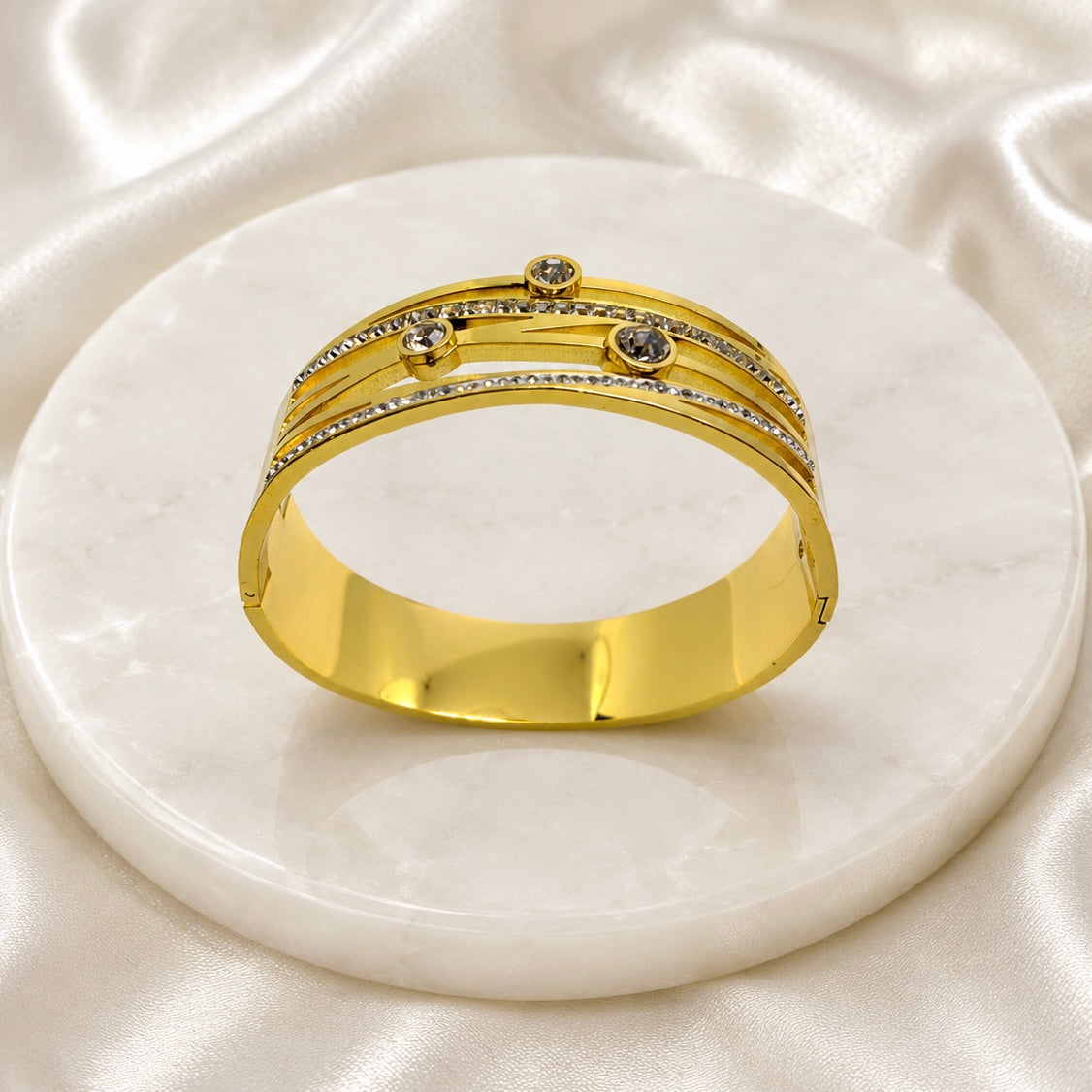 Premium Gold-Plated Crystal Stone Anti Tarnish Cuff Bracelet | Designer Bracelet for Women