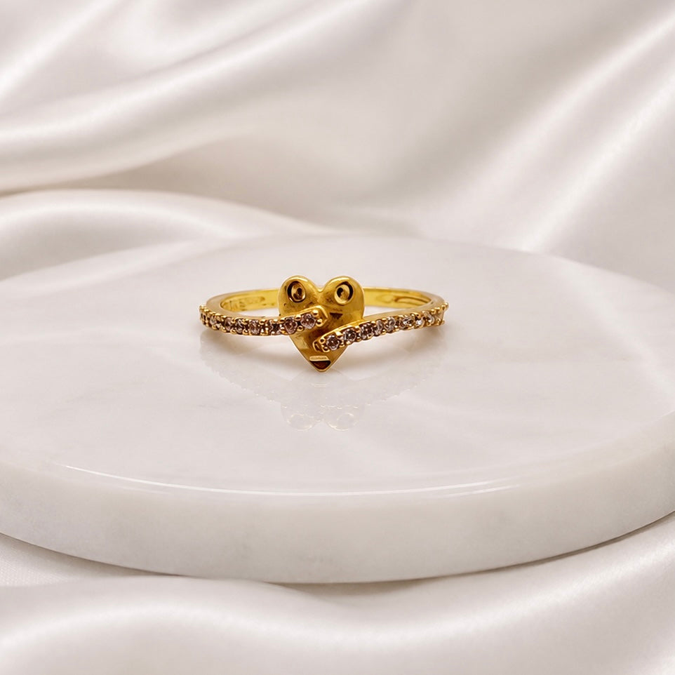Elegant Micro Gold-Plated Heart AD Ring | Premium Crystal Cut Handmade Daily Wear Ring