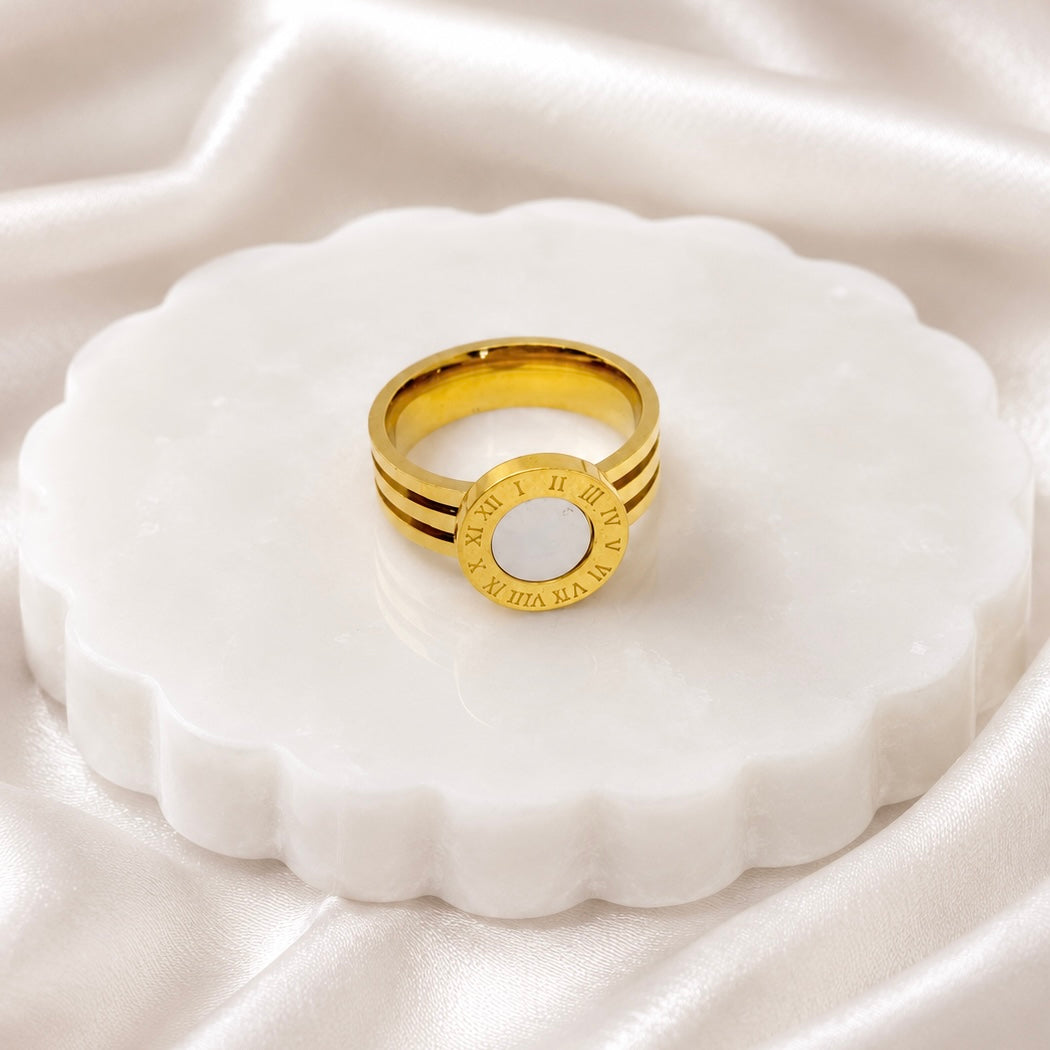 18K Gold Plated Roman Ring | Mother of Pearl Anti Tarnish Statement Ring