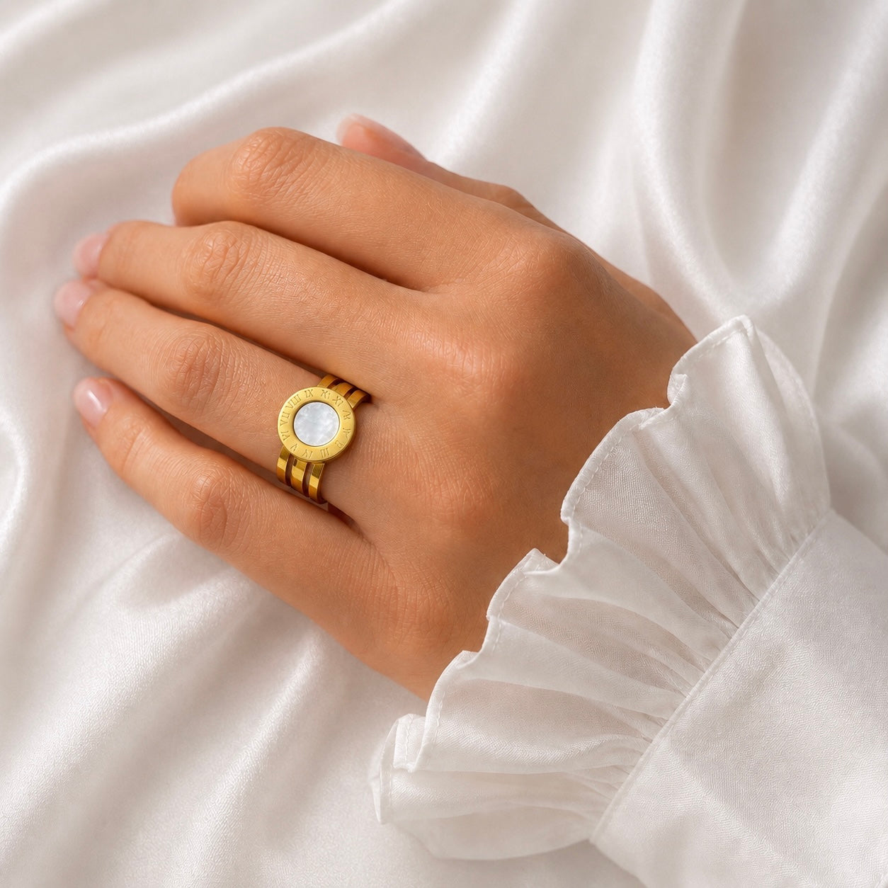 18K Gold Plated Roman Ring | Mother of Pearl Anti Tarnish Statement Ring