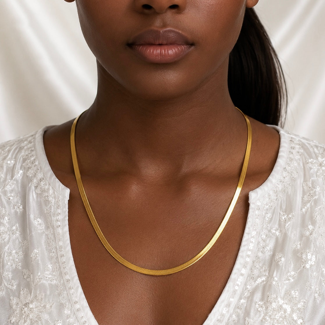 18K Gold Plated Snake Chain Necklace | Anti Tarnish High Shine Sleek Chain