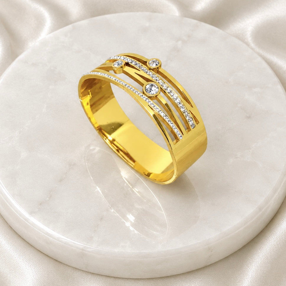 Premium Gold-Plated Crystal Stone Anti Tarnish Cuff Bracelet | Designer Bracelet for Women