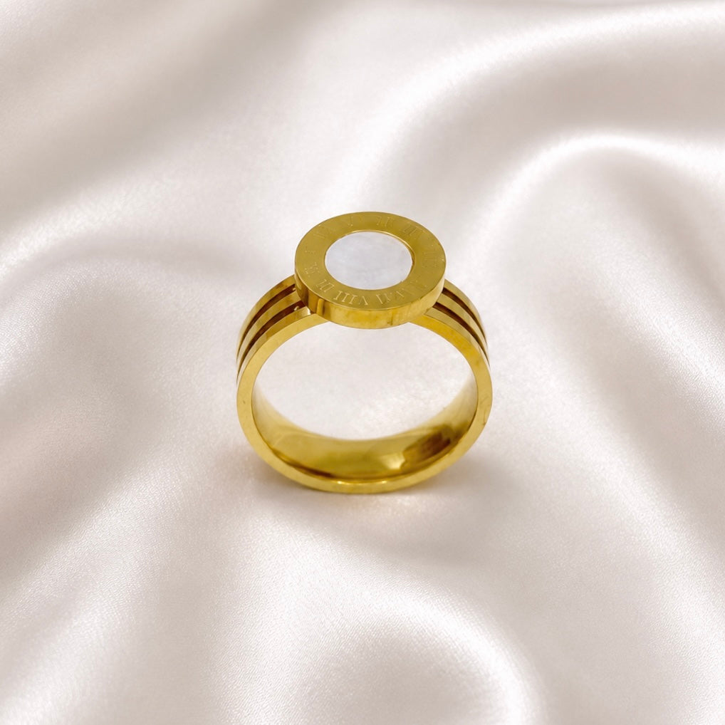 18K Gold Plated Roman Ring | Mother of Pearl Anti Tarnish Statement Ring