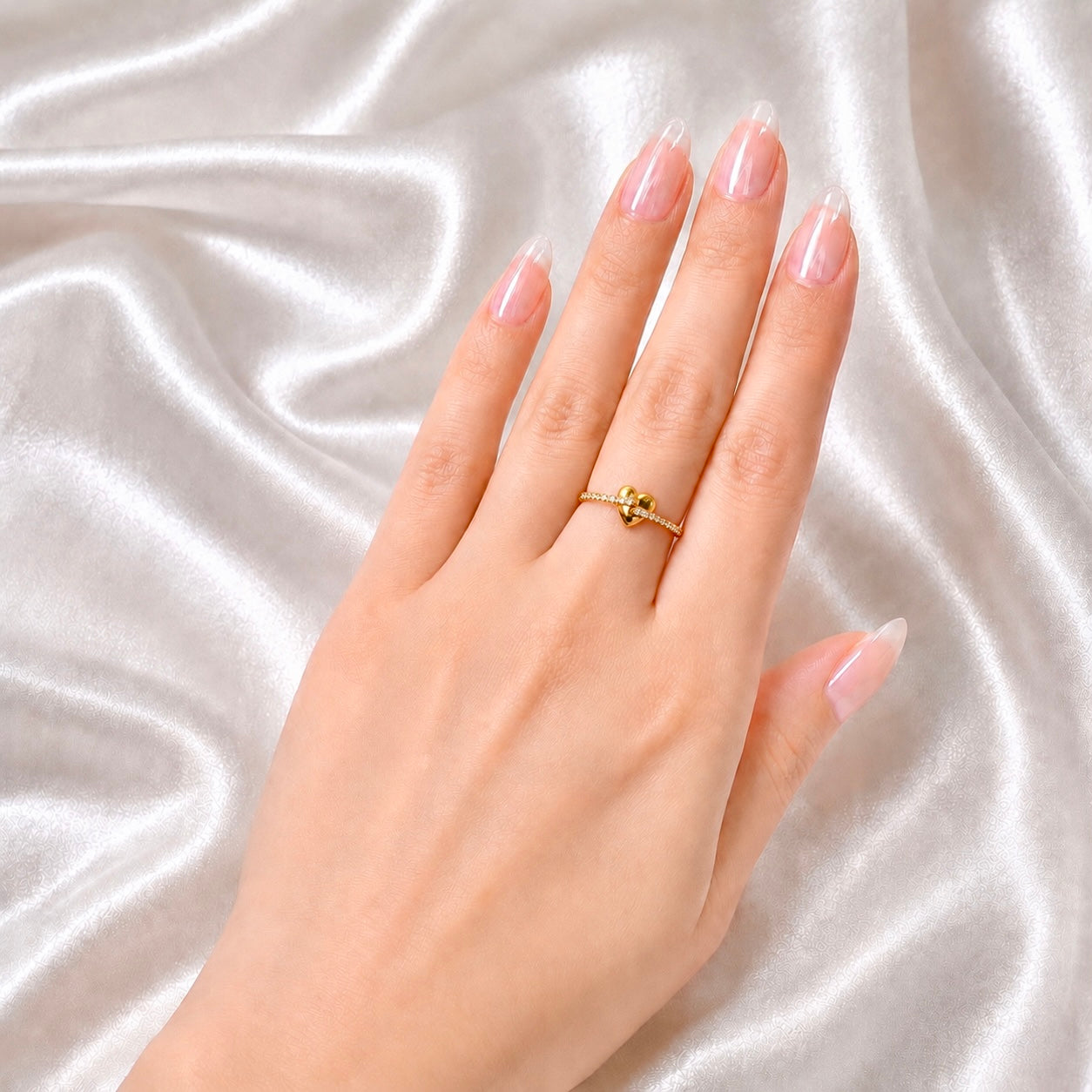 Elegant Micro Gold-Plated Heart AD Ring | Premium Crystal Cut Handmade Daily Wear Ring