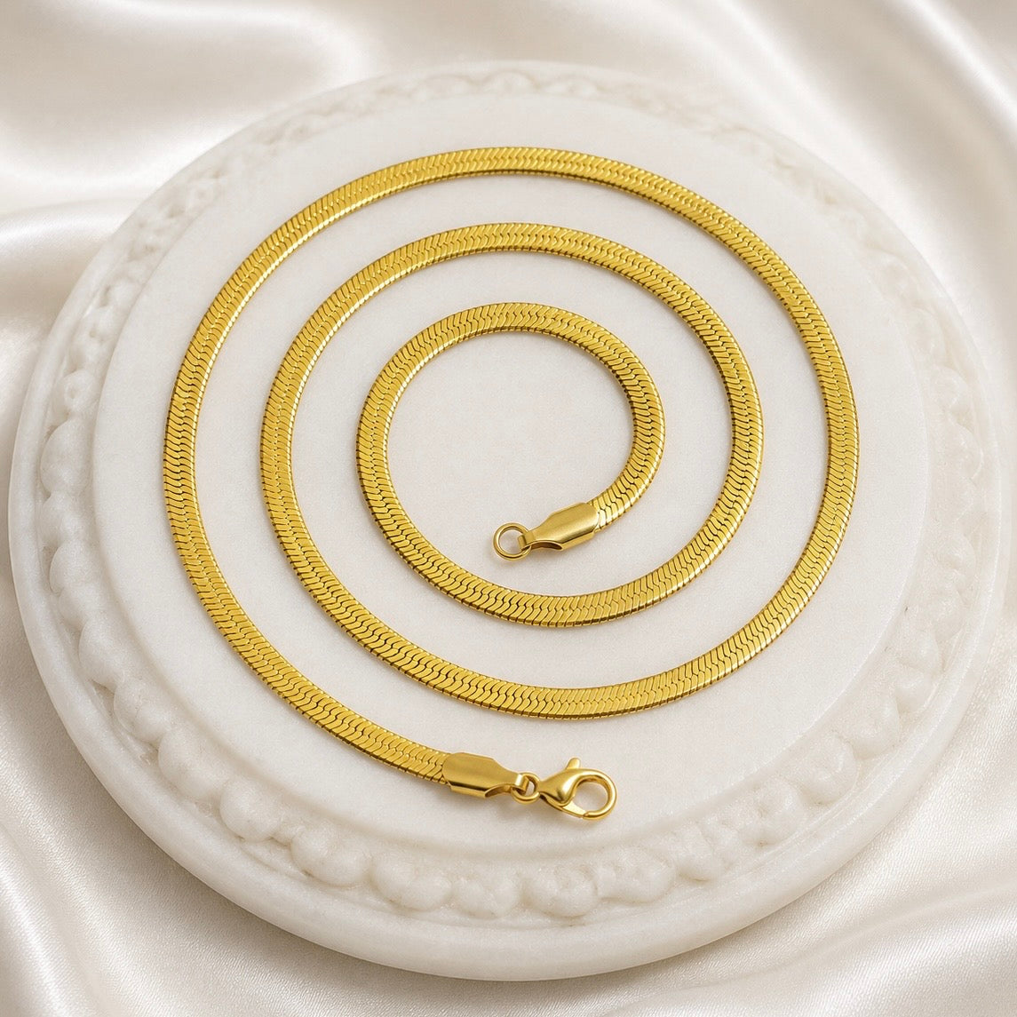18K Gold Plated Snake Chain Necklace | Anti Tarnish High Shine Sleek Chain