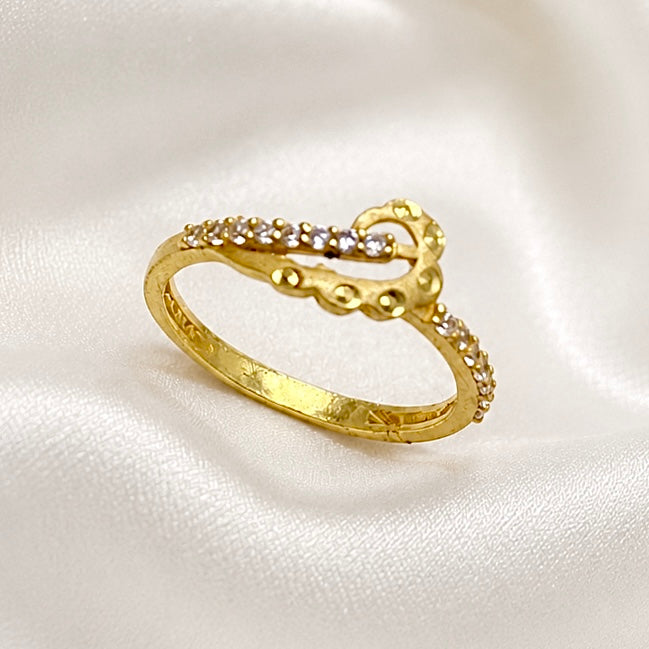 Elegant Micro Gold-Plated Heart AD Ring | Premium Crystal Cut Handmade Daily Wear Ring