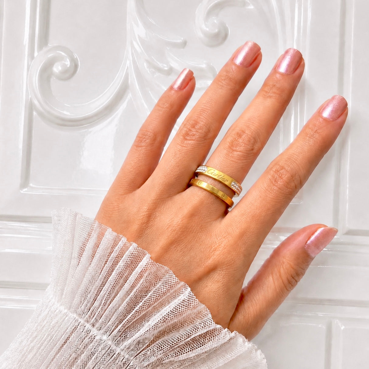 18K Gold Plated Couple Style Ring Set | Anti Tarnish AD Stone Statement Rings Pricing