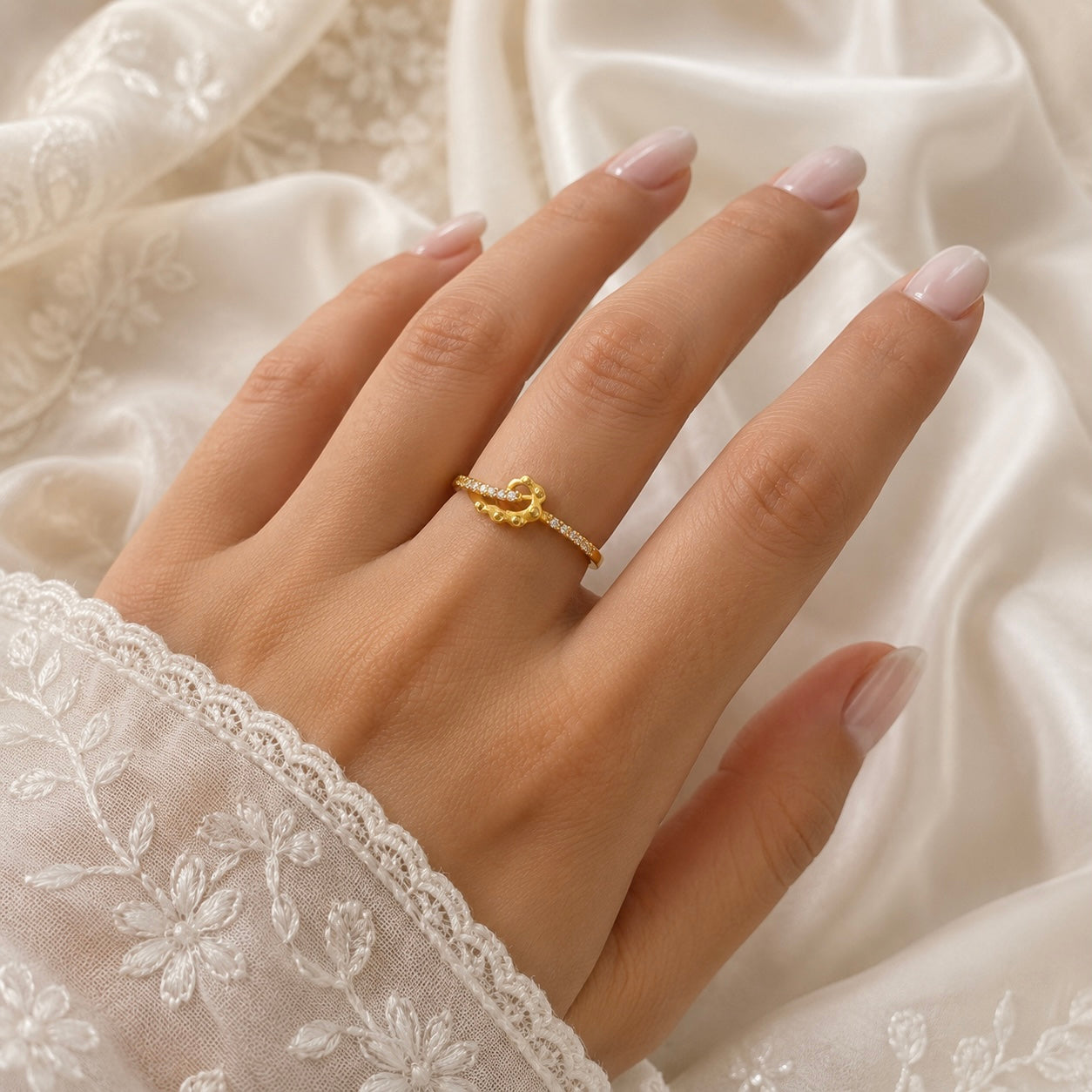 Elegant Micro Gold-Plated Heart AD Ring | Premium Crystal Cut Handmade Daily Wear Ring