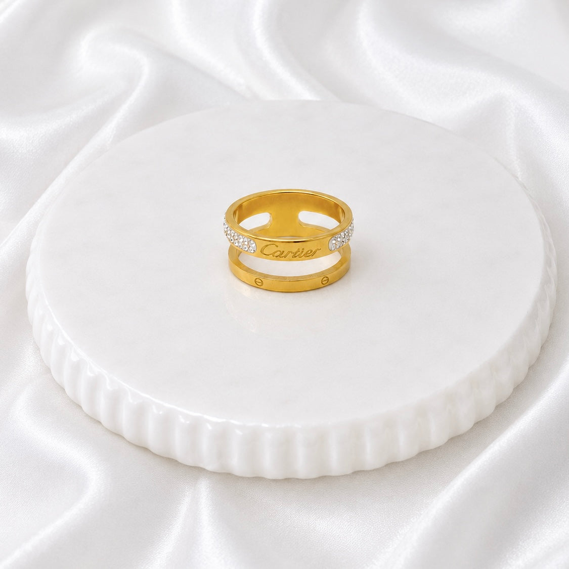 18K Gold Plated Couple Style Ring Set | Anti Tarnish AD Stone Statement Rings Pricing