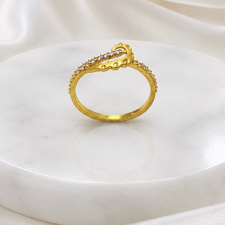 Elegant Micro Gold-Plated Heart AD Ring | Premium Crystal Cut Handmade Daily Wear Ring