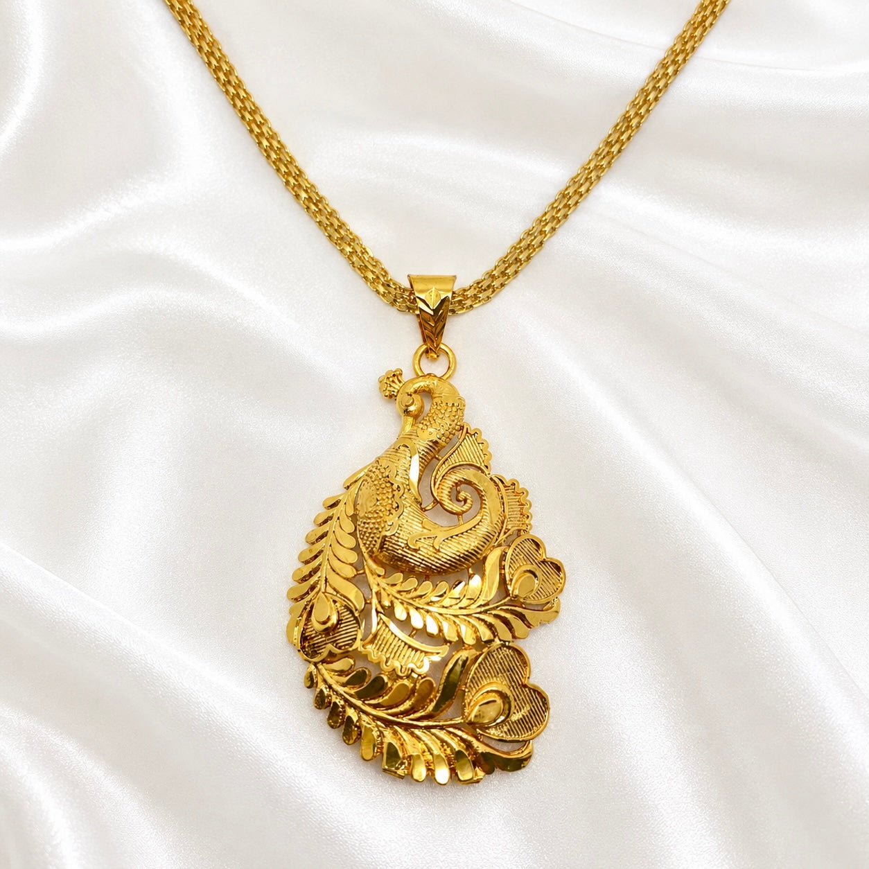 Temple Peacock Design Pendant Necklace Set | Micro Gold Plated Handcrafted Jewellery with Earrings