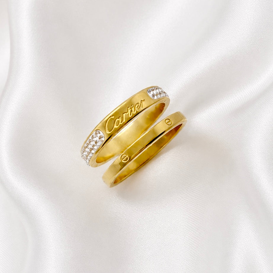 18K Gold Plated Couple Style Ring Set | Anti Tarnish AD Stone Statement Rings Pricing