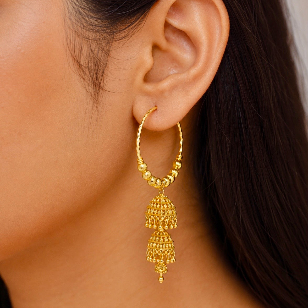 Handcrafted Gold-Plated Hoop Jhumka Earrings