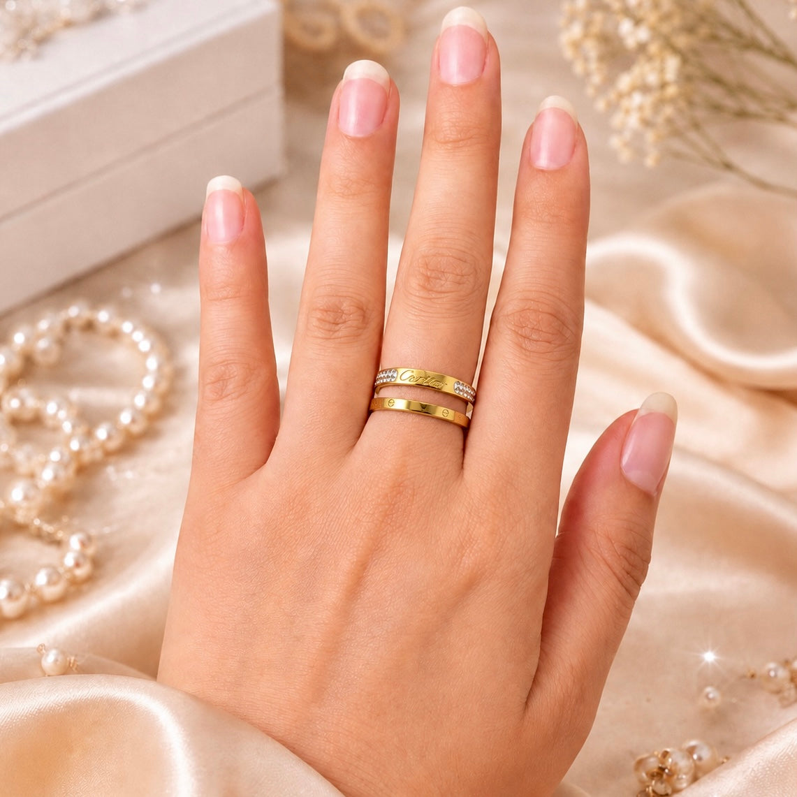 18K Gold Plated Couple Style Ring Set | Anti Tarnish AD Stone Statement Rings Pricing