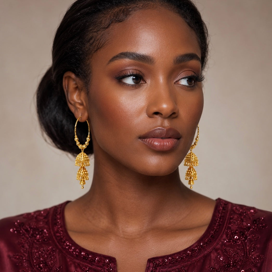 Handcrafted Gold-Plated Hoop Jhumka Earrings