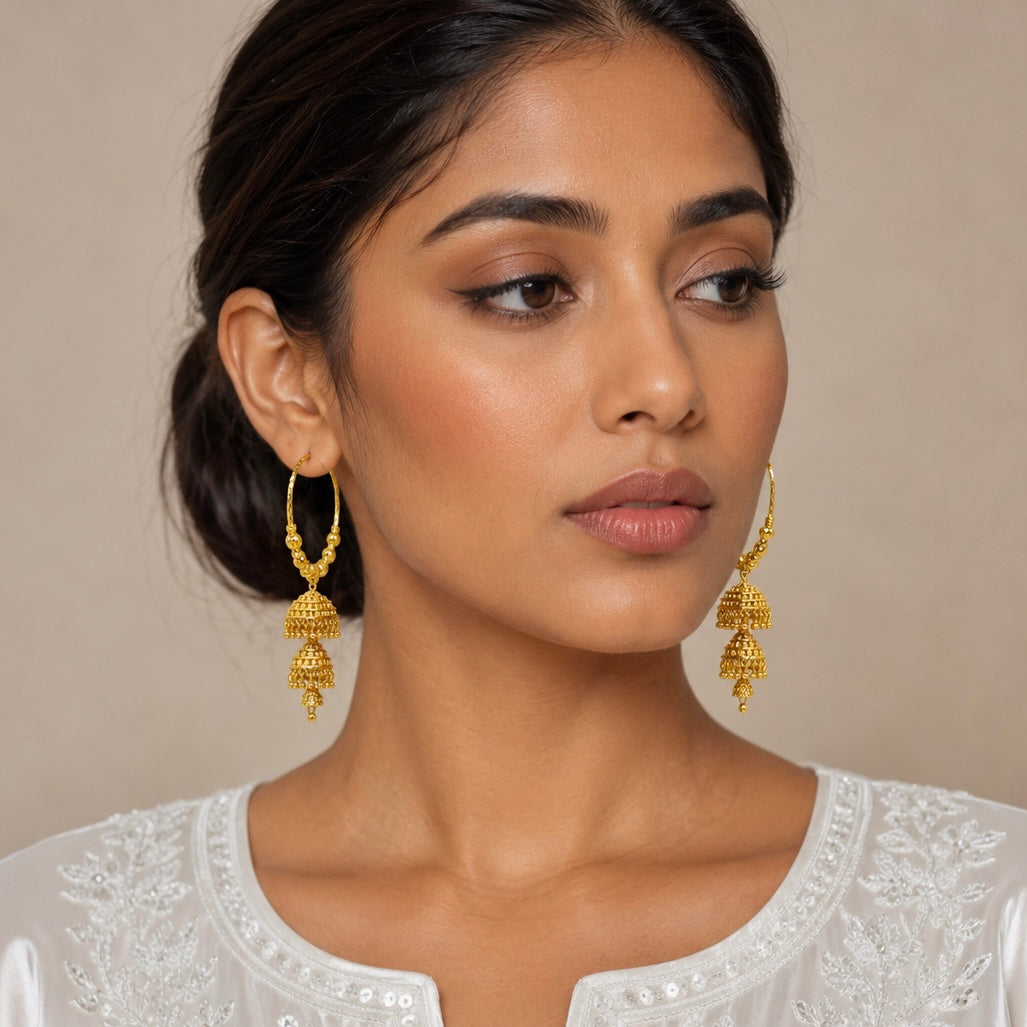 Handcrafted Gold-Plated Hoop Jhumka Earrings
