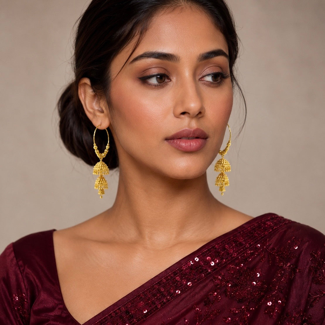 Handcrafted Gold-Plated Hoop Jhumka Earrings