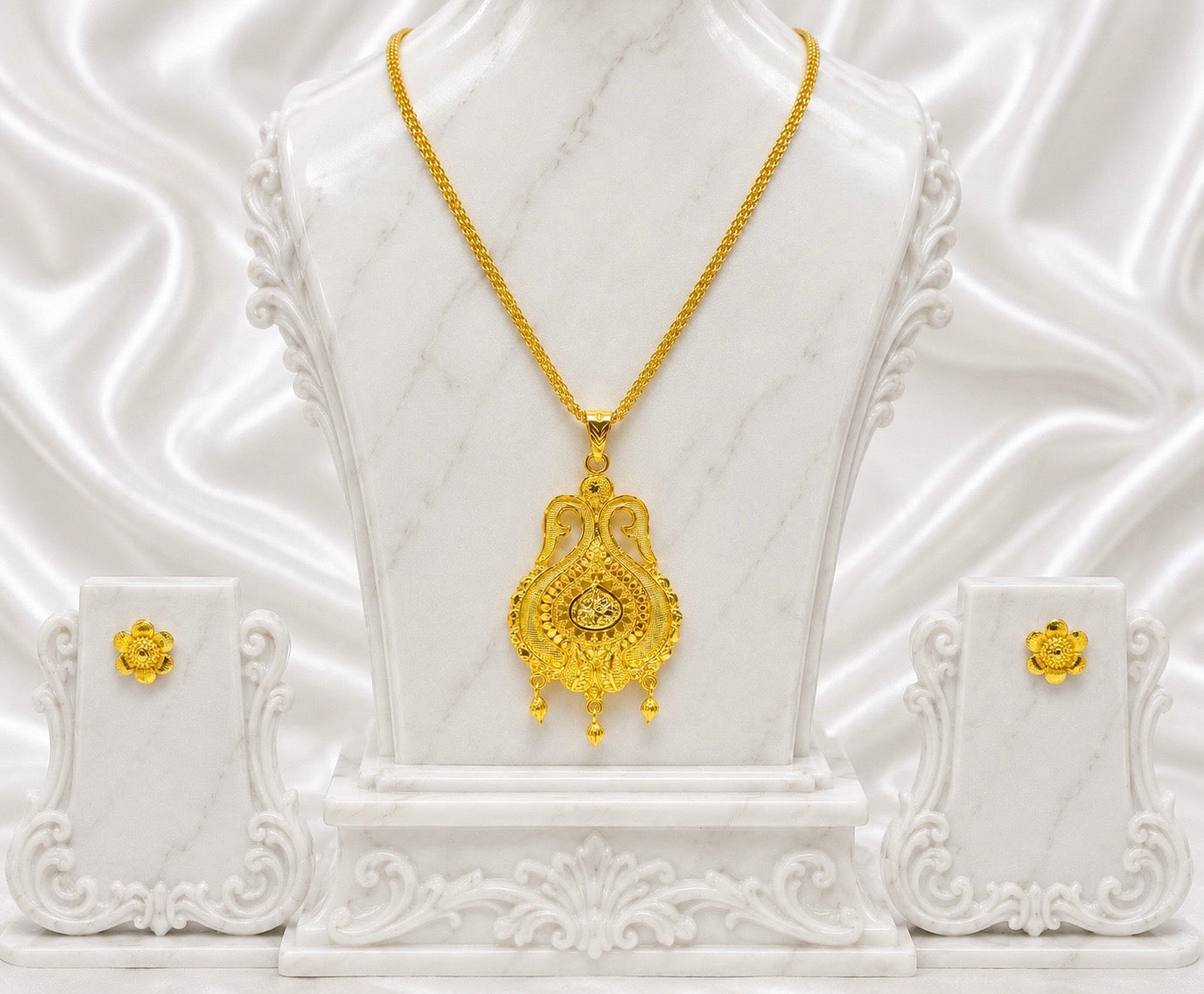 Temple Swan Motif Pendant Necklace Set | Micro Gold Plated Handcrafted Jewellery with Earrings