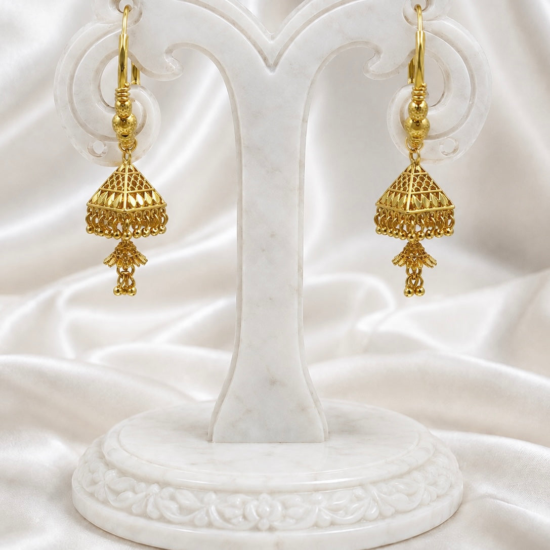 Gold Hoop Earrings with Triangular Jhumka | Traditional Handmade