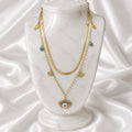 18K Gold Plated Evil Eye Layered Snake Chain Necklace | Anti Tarnish Adjustable Double Layer Chain