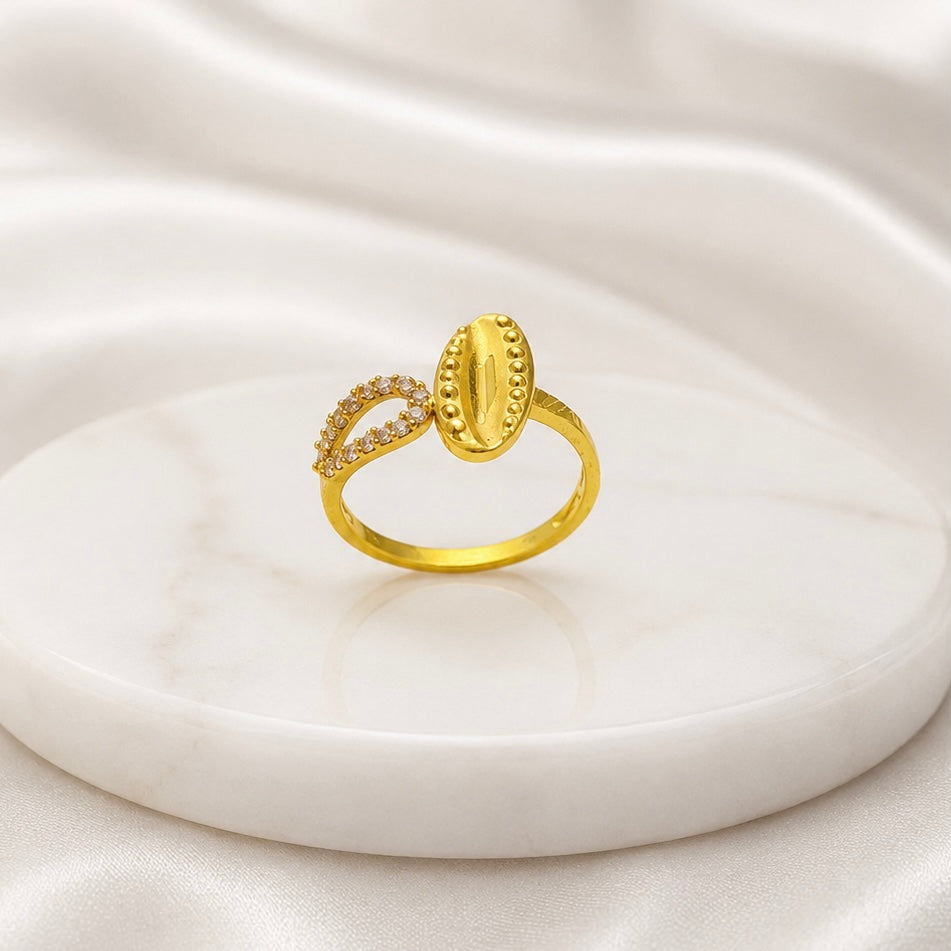 Elegant Micro Gold-Plated AD Stone Ring | Premium Handmade Crystal Cut Daily Wear Ring