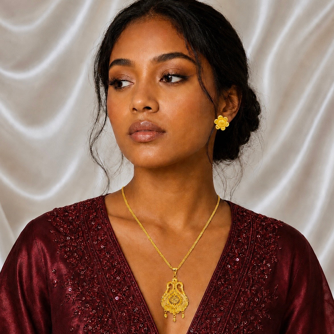 Temple Swan Motif Pendant Necklace Set | Micro Gold Plated Handcrafted Jewellery with Earrings