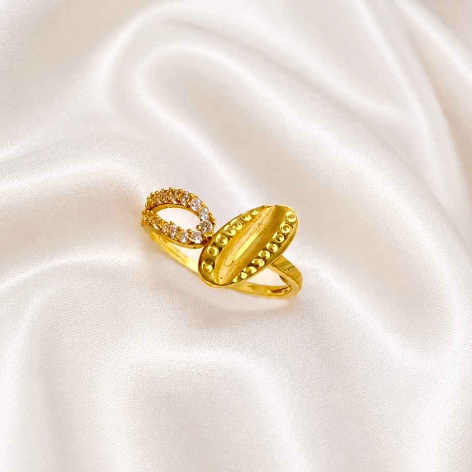 Elegant Micro Gold-Plated AD Stone Ring | Premium Handmade Crystal Cut Daily Wear Ring