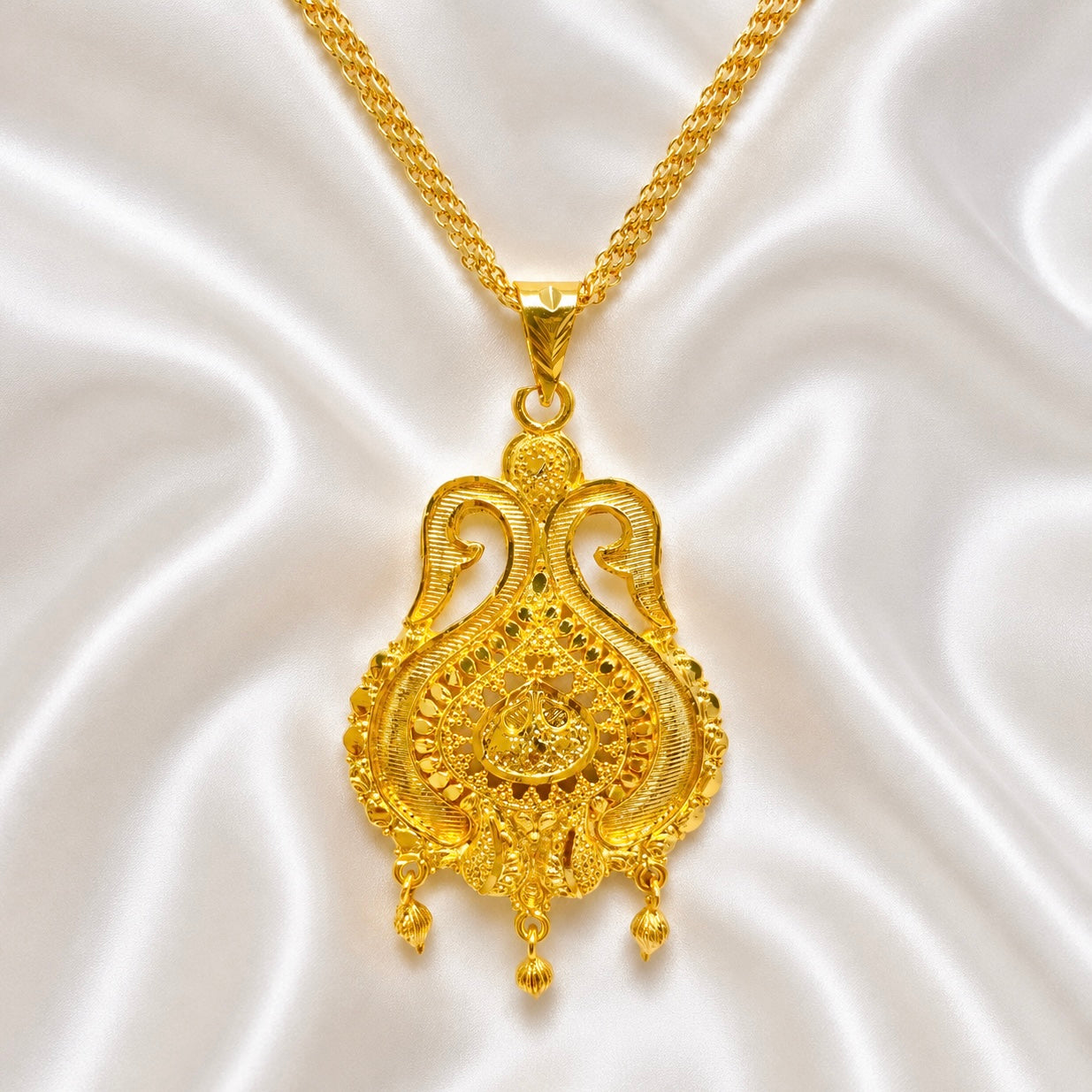 Temple Swan Motif Pendant Necklace Set | Micro Gold Plated Handcrafted Jewellery with Earrings