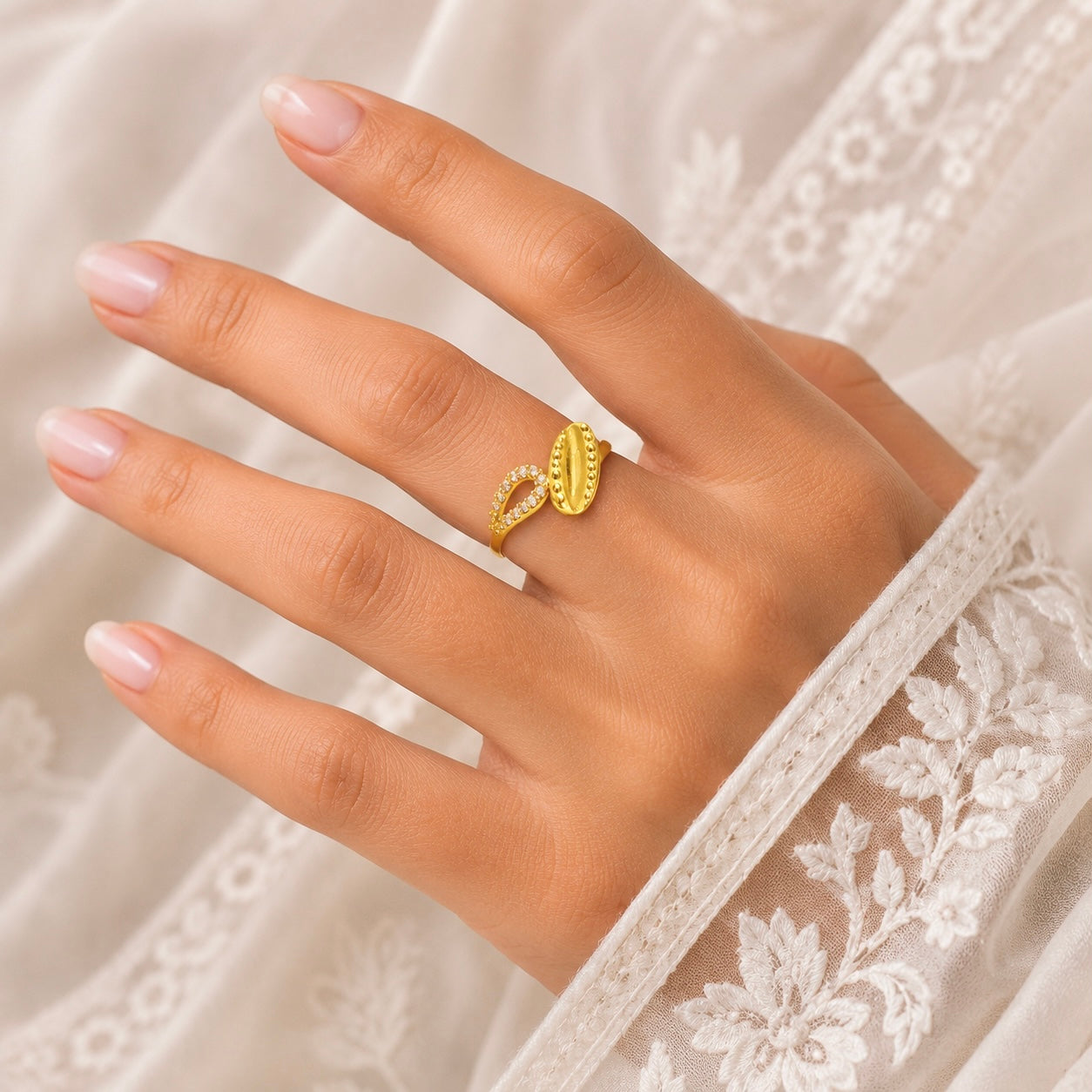 Elegant Micro Gold-Plated AD Stone Ring | Premium Handmade Crystal Cut Daily Wear Ring