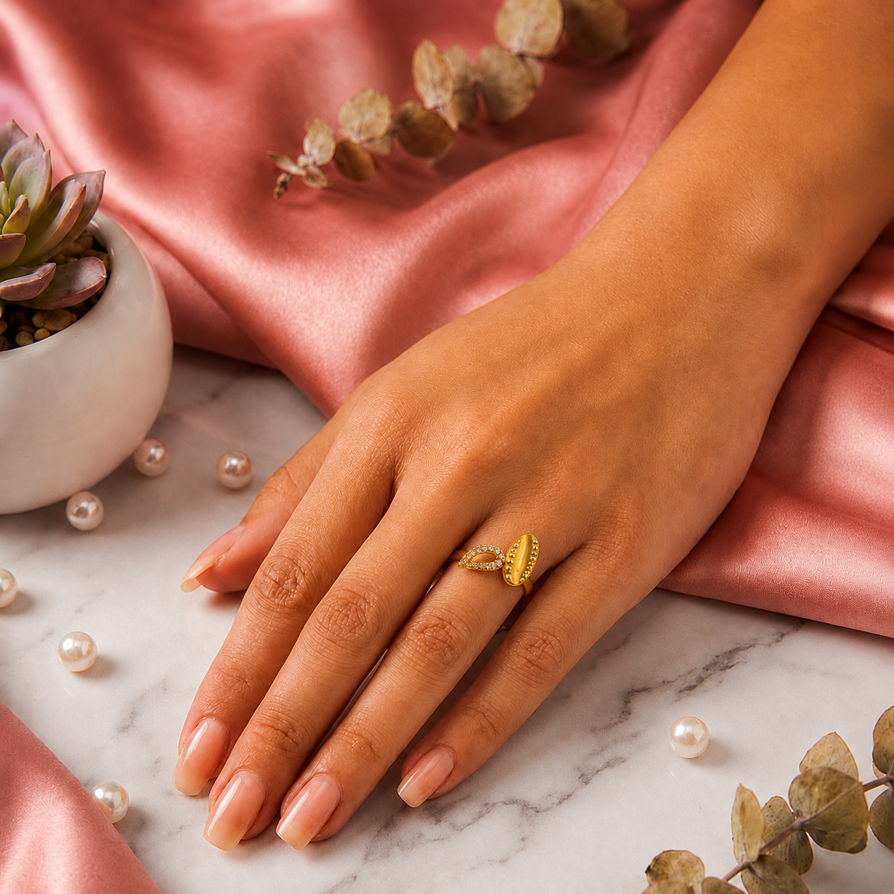 Elegant Micro Gold-Plated AD Stone Ring | Premium Handmade Crystal Cut Daily Wear Ring